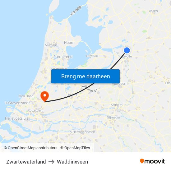 Zwartewaterland to Waddinxveen map