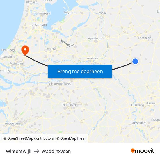 Winterswijk to Waddinxveen map