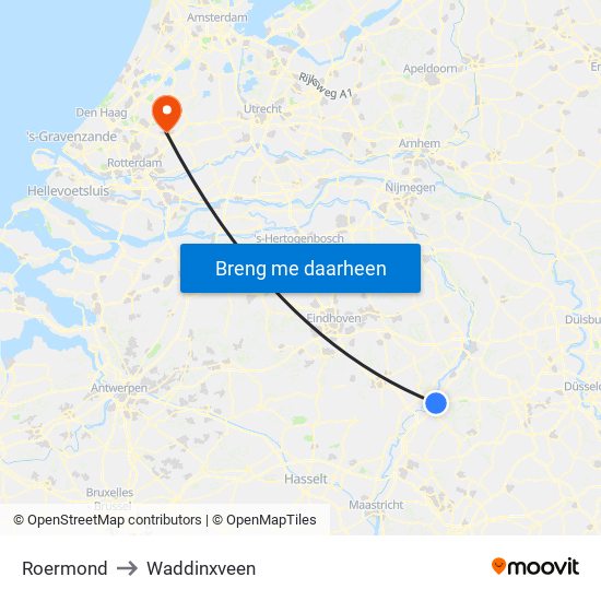 Roermond to Waddinxveen map