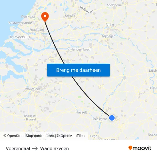 Voerendaal to Waddinxveen map
