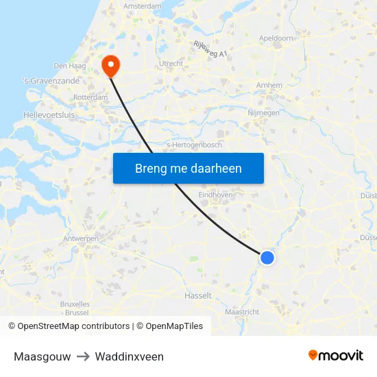 Maasgouw to Waddinxveen map