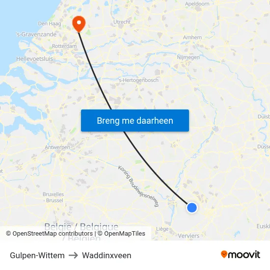 Gulpen-Wittem to Waddinxveen map
