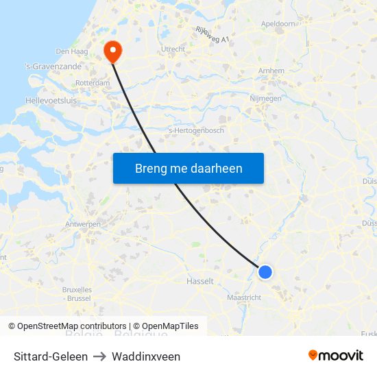 Sittard-Geleen to Waddinxveen map