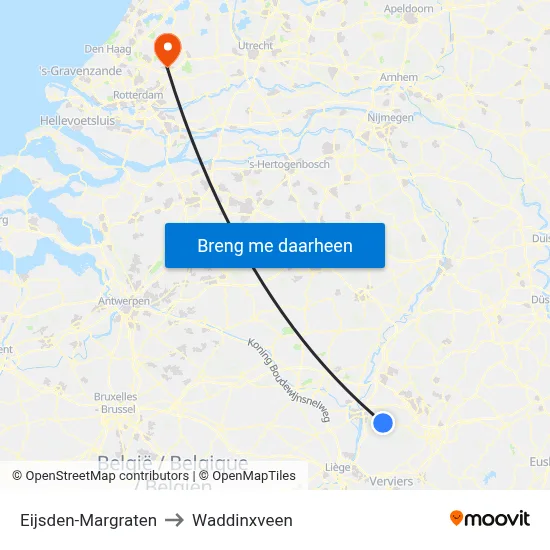 Eijsden-Margraten to Waddinxveen map