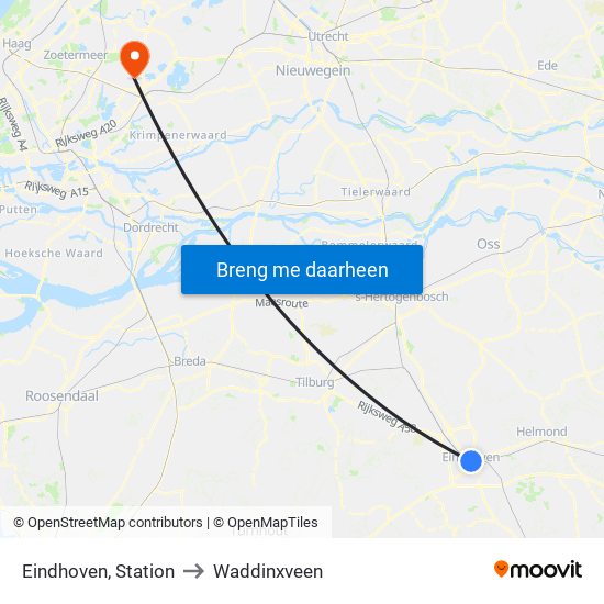 Eindhoven, Station to Waddinxveen map