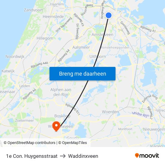 1e Con. Huygensstraat to Waddinxveen map