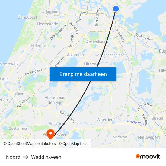 Noord to Waddinxveen map