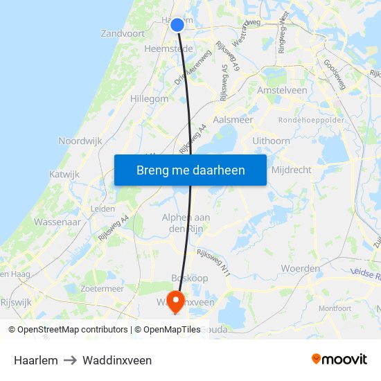 Haarlem to Waddinxveen map