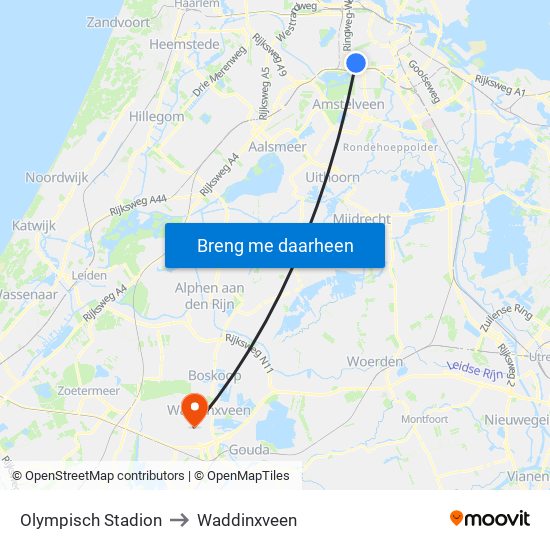 Olympisch Stadion to Waddinxveen map