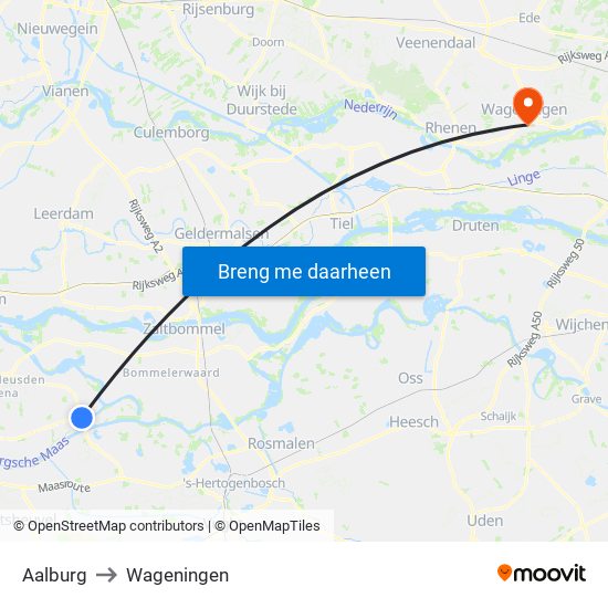 Aalburg to Wageningen map