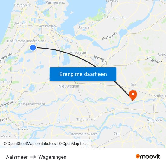 Aalsmeer to Wageningen map