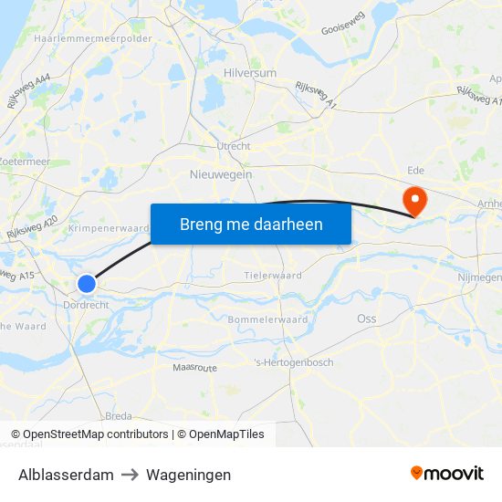 Alblasserdam to Wageningen map