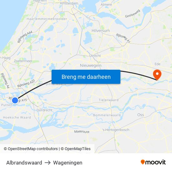 Albrandswaard to Wageningen map