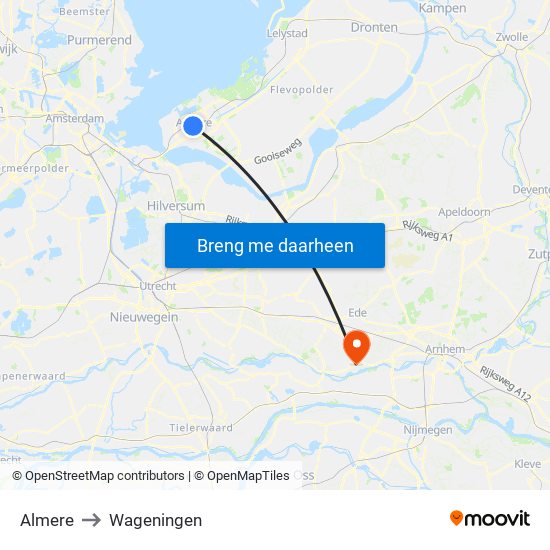 Almere to Wageningen map