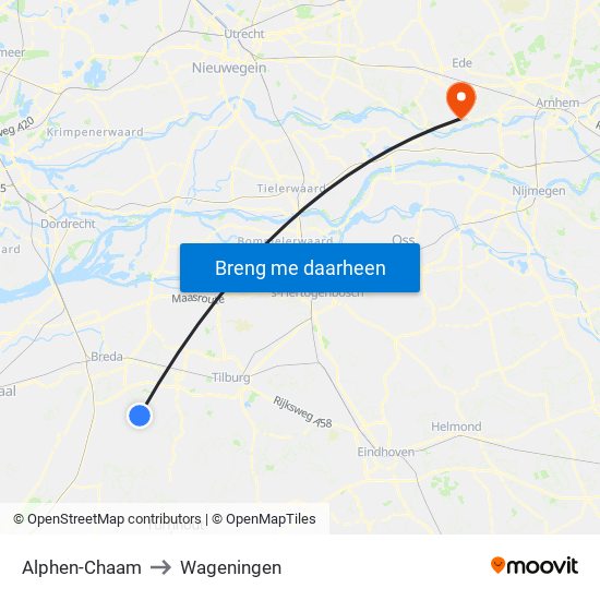 Alphen-Chaam to Wageningen map