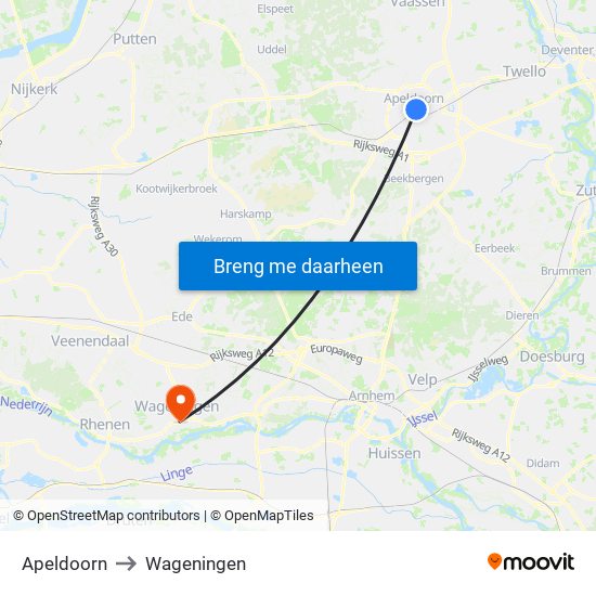 Apeldoorn to Wageningen map