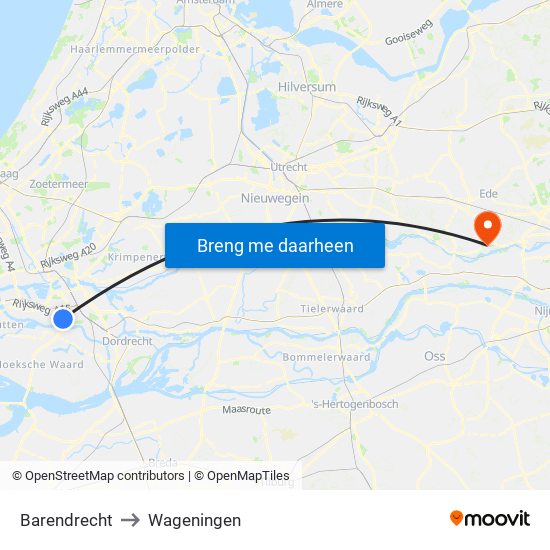 Barendrecht to Wageningen map