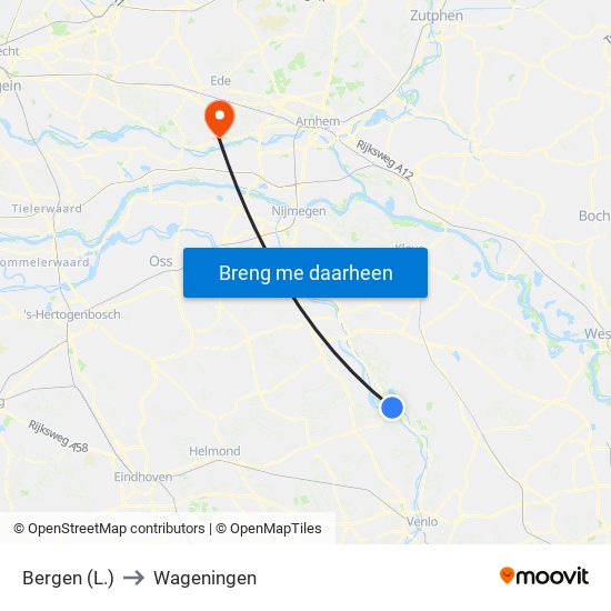 Bergen (L.) to Wageningen map