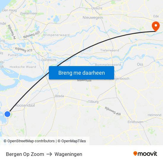 Bergen Op Zoom to Wageningen map