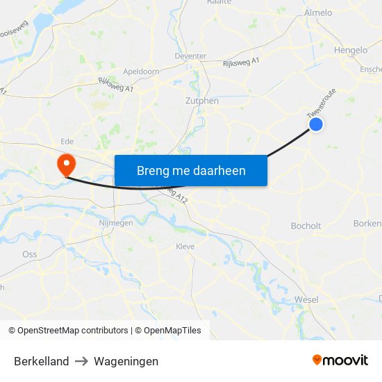 Berkelland to Wageningen map