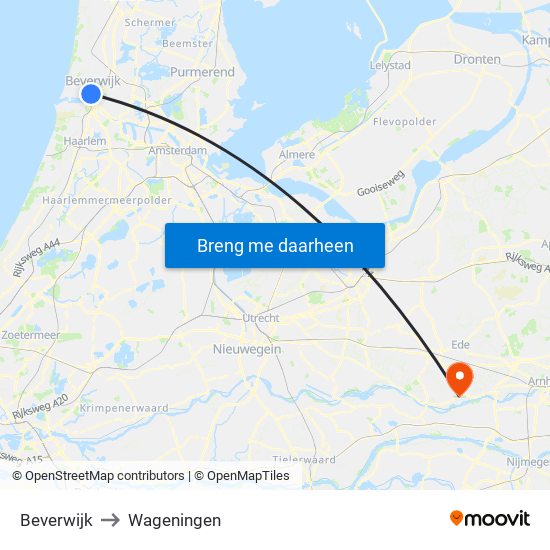 Beverwijk to Wageningen map