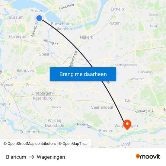 Blaricum to Wageningen map