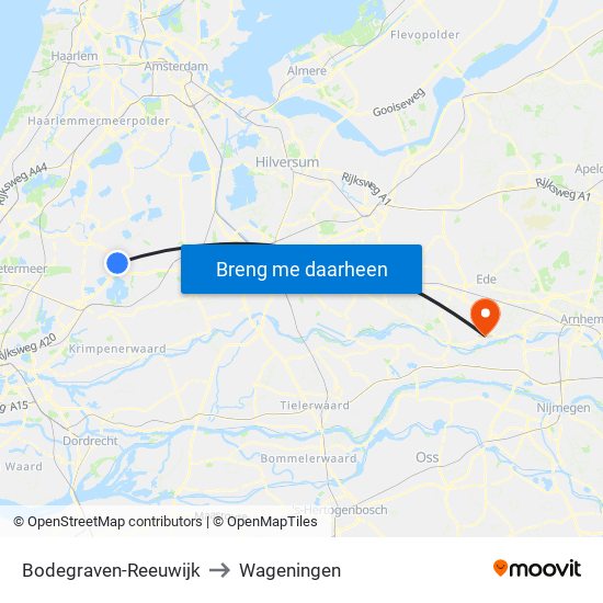 Bodegraven-Reeuwijk to Wageningen map