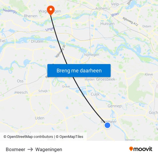 Boxmeer to Wageningen map