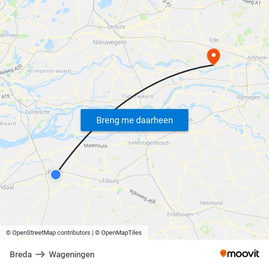 Breda to Wageningen map