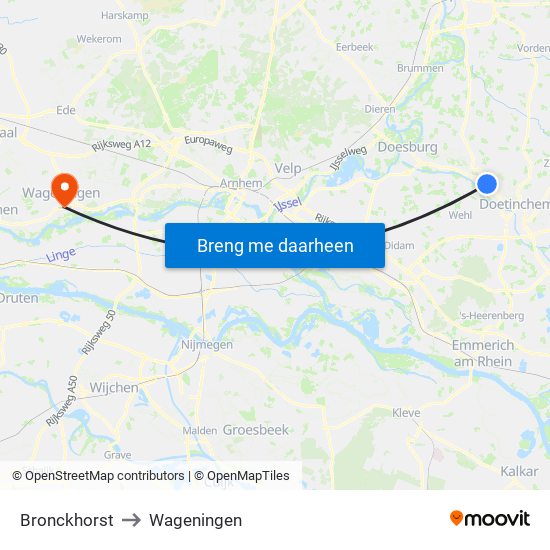 Bronckhorst to Wageningen map