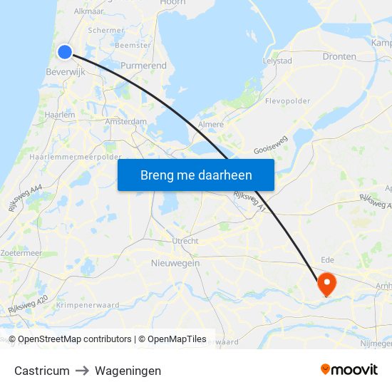 Castricum to Wageningen map