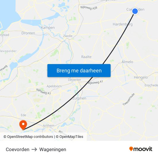 Coevorden to Wageningen map