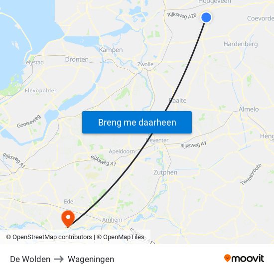 De Wolden to Wageningen map