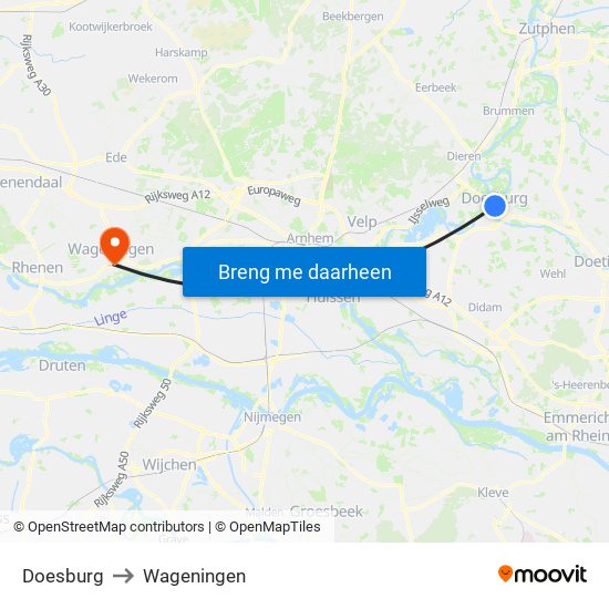 Doesburg to Wageningen map