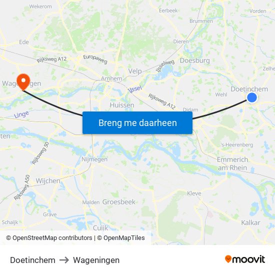 Doetinchem to Wageningen map