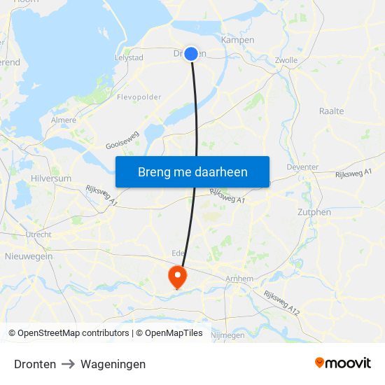 Dronten to Wageningen map