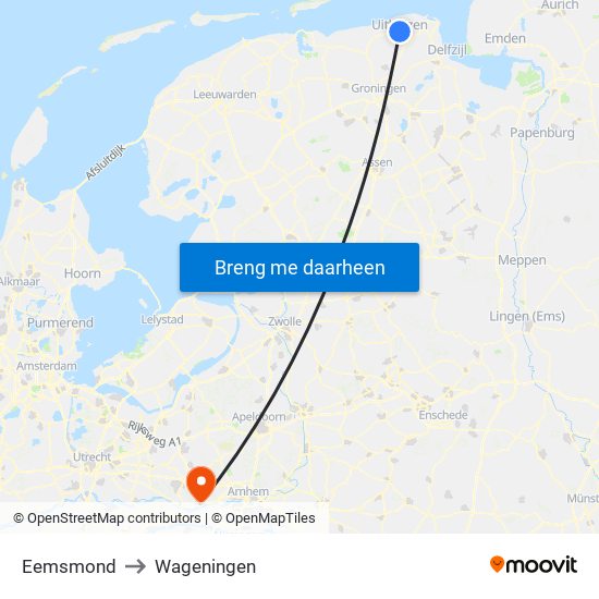 Eemsmond to Wageningen map