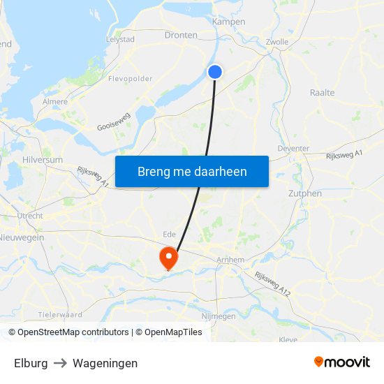 Elburg to Wageningen map