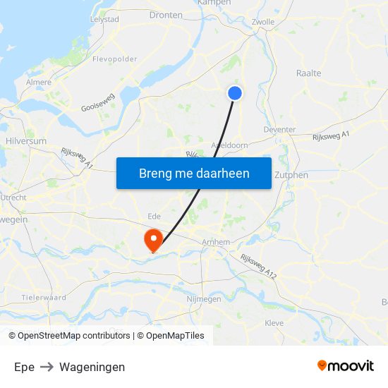 Epe to Wageningen map