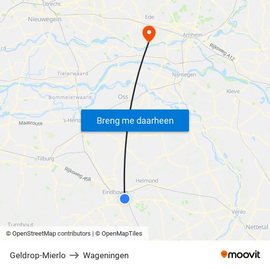 Geldrop-Mierlo to Wageningen map