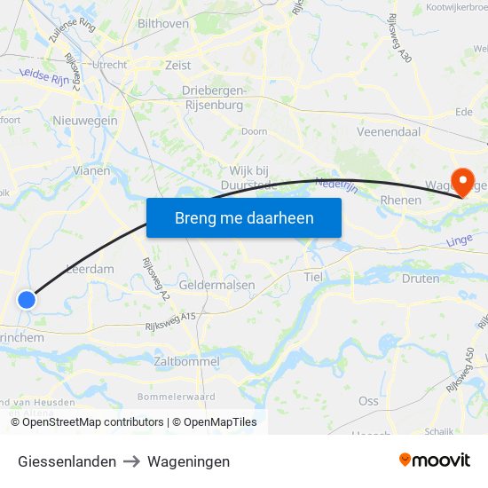 Giessenlanden to Wageningen map