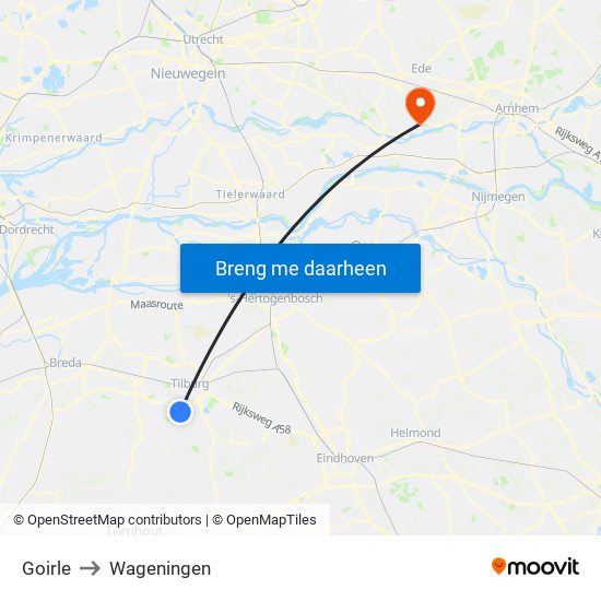 Goirle to Wageningen map
