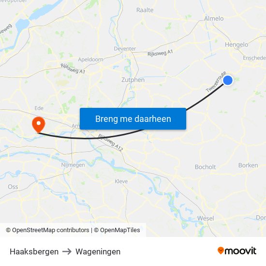 Haaksbergen to Wageningen map