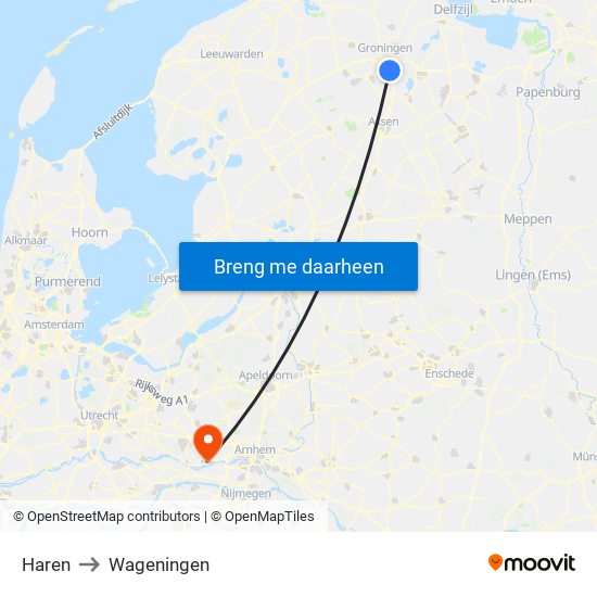 Haren to Wageningen map