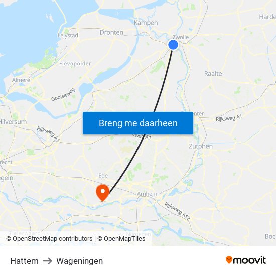 Hattem to Wageningen map