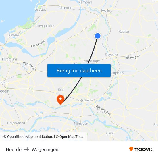 Heerde to Wageningen map