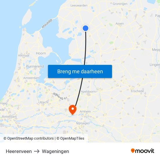 Heerenveen to Wageningen map