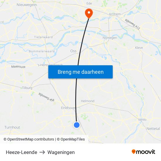 Heeze-Leende to Wageningen map