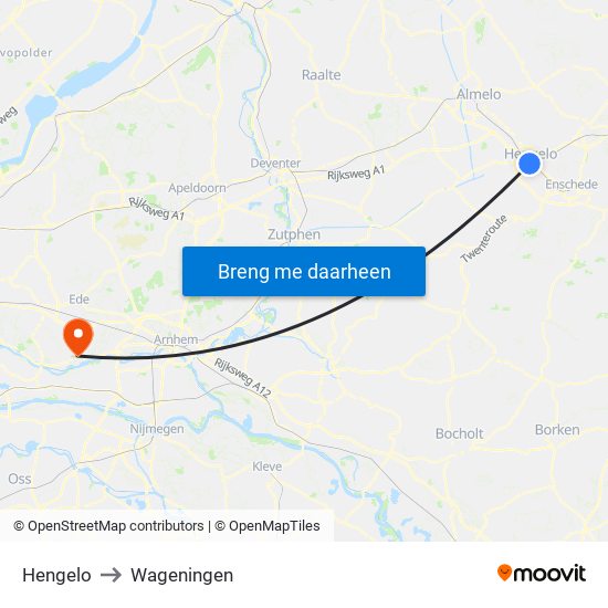 Hengelo to Wageningen map