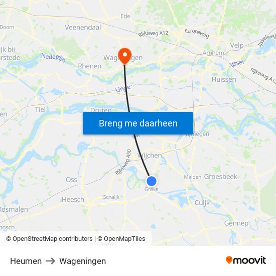 Heumen to Wageningen map